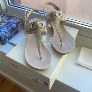 Coach Despina Light Khaki Leather Wedge Sandal
